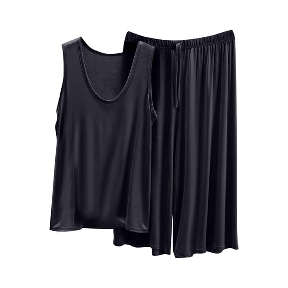 Bosfbaoi 2 Piece Sets For Women Plus Size Modal Pajama Set V-Neck Sleeveless Top Wide Leg Capri Pants Loungewear Set