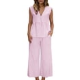 thumbnail image 1 of Bosfbaoi 2 Piece Sets For Women V-Neck Sleeveless Top High Waist Wide Leg Pants Commuting Set, 1 of 9