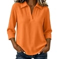 thumbnail image 1 of Bosfbaoi 3/4 Sleeve Collared Tops for Women Solid V Neck Henley Casual Blouses, 1 of 6