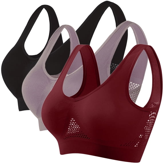 Bosfbaoi 3 Pack Plus Size Side Support Bra, Seamless Breathable Mesh Wirefree Bralette, Soft Stretch Daily Comfort Wear, Size S-XXL