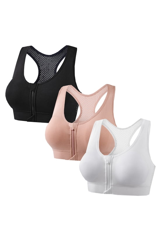 3 Pack Wirefree Post Surgery Bra, Zip Front Comfort Nursing Bra, Mesh Breathable Full Support Everyday Bralette, Size S-XXXXL