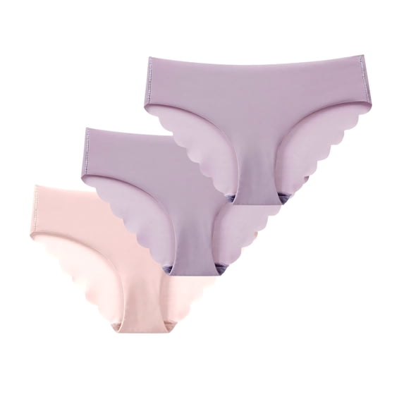 Bosfbaoi 3PC Briefs For Women Ice Silk Seamless Cheeky Underwear Scalloped Edge No-Show Panties