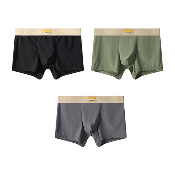 Bosfbaoi 3PC Mens Boxer Briefs Soft Breathable Mens Underwear Ribbed Contrast Waistband Mesh Crotch Trunks