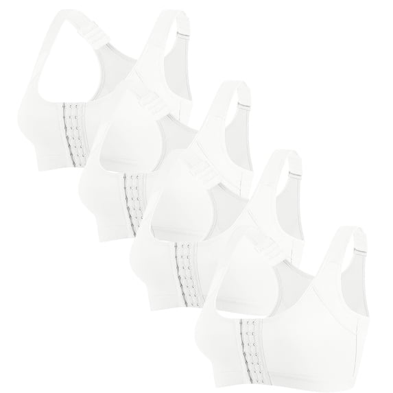 Bosfbaoi 4PC Plus Size Sports Bra for Women Front Hook Closure Adjustable Wide Straps Mesh Back Wirefree Post Surgery Recovery Bra