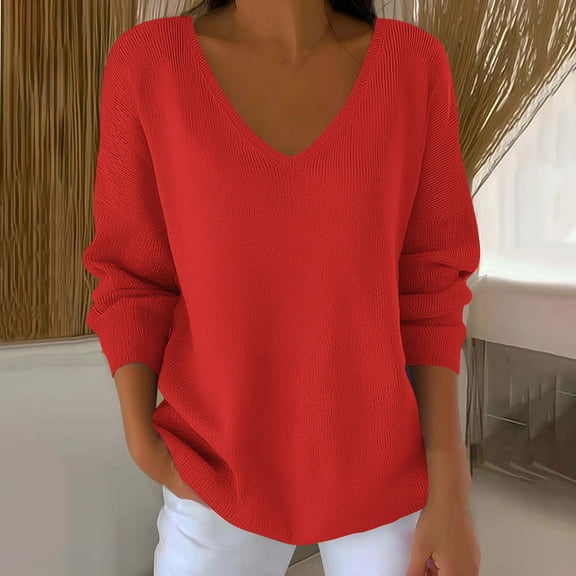Bosfbaoi Blouses for women Dressy Casual, V Neck Casual Knit Long Sleeve Tops, Lightweight Pullover Clothes Fall Fashion Outfits 2026