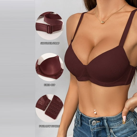 Bosfbaoi Bras For Women Solid Color Adjustable Strap Underwire Underwear Back Closure Push-Up Everyday Bras
