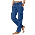 thumbnail image 1 of Bosfbaoi Cargo Pants for Women Elastic Drawstring High Waist Straight Leg Casual Work Pants with Multi Pockets, 1 of 6