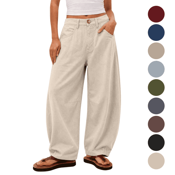 Bosfbaoi Cargo Pants for Women High Waist Barrel Pants Wide Leg Baggy Casual Trousers