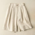 thumbnail image 1 of Bosfbaoi Cotton Linen Shorts for Women Wide Leg Pleated Elastic High Waisted Casual Bermuda Shorts with Pockets, 1 of 7