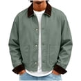 thumbnail image 1 of Bosfbaoi Cropped Work Jacket for Men Contrast Corduroy Collar Button Down Casual Coat with Patch Pockets, 1 of 8