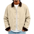 thumbnail image 1 of Bosfbaoi Cropped Work Jacket for Men Contrast Corduroy Collar Button Down Casual Coat with Patch Pockets, 1 of 8