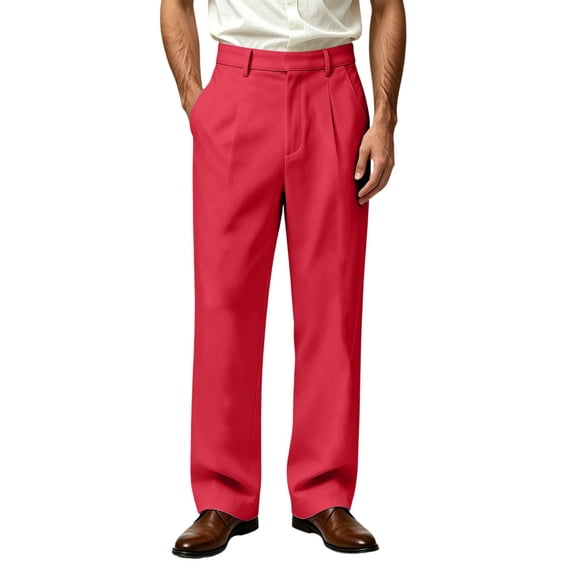 Bosfbaoi Dress Pants for Men Pleated Wide Leg Straight Leg Business Casual Suit Trousers with Belt Loops