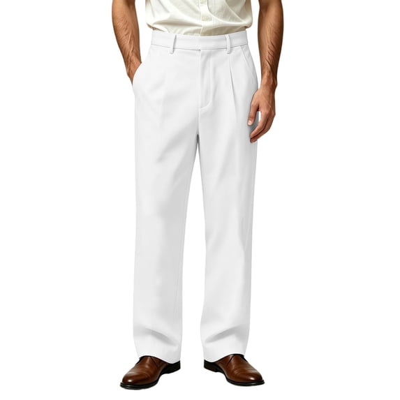 Bosfbaoi Dress Pants for Men Pleated Wide Leg Straight Leg Business Casual Suit Trousers with Belt Loops