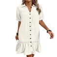 thumbnail image 1 of Bosfbaoi Dresses for Women Collared V Neck Short Sleeve Button Down Ruffle Hem Midi Shirt Dress, 1 of 6