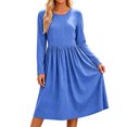 thumbnail image 1 of Bosfbaoi Dresses for Women Round Neck Long Sleeve Striped High Waist Flowy Midi Dress, 1 of 7