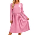 thumbnail image 1 of Bosfbaoi Dresses for Women Round Neck Long Sleeve Striped High Waist Flowy Midi Dress, 1 of 7