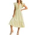 thumbnail image 1 of Bosfbaoi Dresses for Women V Notch Neck Ruffle Cap Sleeve Striped High Waist Ruffle Hem Midi Dress, 1 of 5