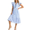 thumbnail image 1 of Bosfbaoi Dresses for Women V Notch Neck Ruffle Cap Sleeve Striped High Waist Ruffle Hem Midi Dress, 1 of 5