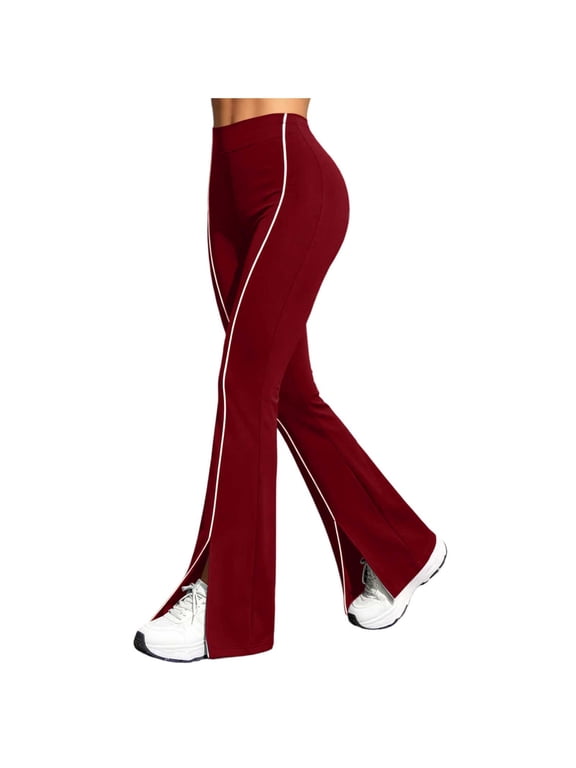 Flare Pants for Women High Waist Side Stripe Split Hem Bootcut Yoga Pants Stretch Workout Casual Trousers