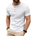 thumbnail image 1 of Bosfbaoi Henley Shirts For Men Waffle Knit Men's Shirts Solid Color Slim Fit Tops Button Placket Casual Tee, 1 of 9