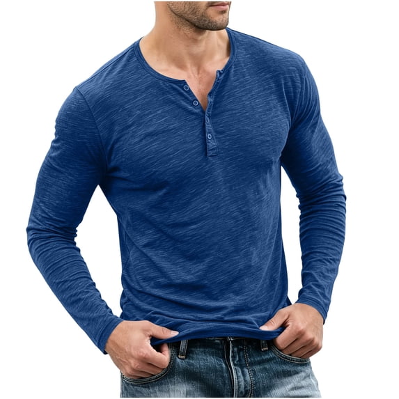 Bosfbaoi Henley Shirts for Men Long Sleeve Heather Slub Knit Button Placket Slim Fit Casual Top