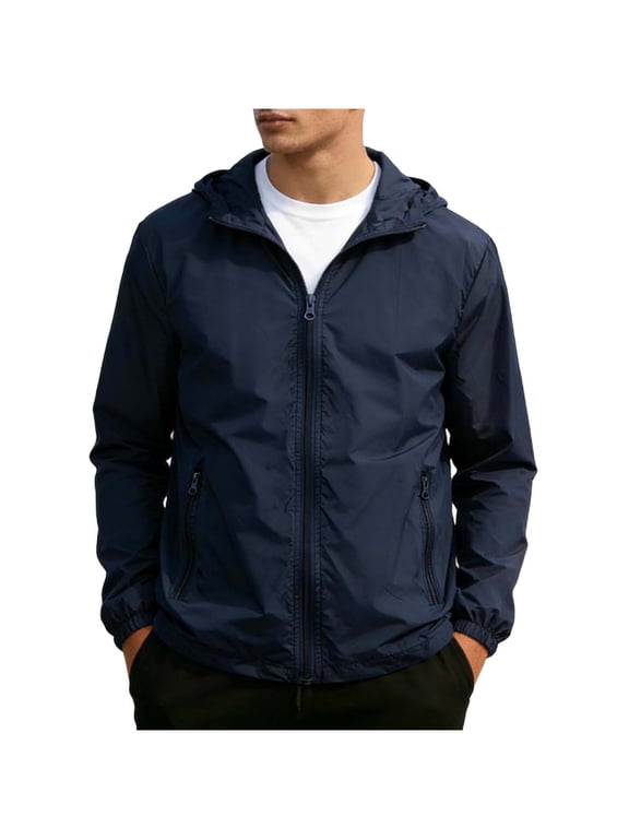Hooded Windbreaker Jackets for Men Full Zip Lightweight Casual Outdoor Packable Windproof Jacket