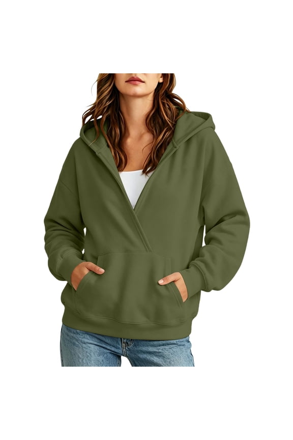 Hoodies for Women Wrap Cross V Neck Drawstring Oversized Raglan Long Sleeve Pullover Sweatshirt with Kangaroo Pocket