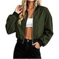 thumbnail image 1 of Bosfbaoi Jackets for Women Rib Knit Baseball Collar Full Zip Water Resistant Windproof Cropped Bomber Flight Jacket with Side Hand Pockets, 1 of 7
