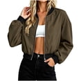 thumbnail image 1 of Bosfbaoi Jackets for Women Rib Knit Baseball Collar Full Zip Water Resistant Windproof Cropped Bomber Flight Jacket with Side Hand Pockets, 1 of 7