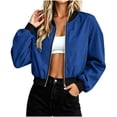 thumbnail image 1 of Bosfbaoi Jackets for Women Rib Knit Baseball Collar Full Zip Water Resistant Windproof Cropped Bomber Flight Jacket with Side Hand Pockets, 1 of 7