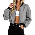 thumbnail image 1 of Bosfbaoi Jackets for Women Rib Knit Baseball Collar Full Zip Water Resistant Windproof Cropped Bomber Flight Jacket with Side Hand Pockets, 1 of 7