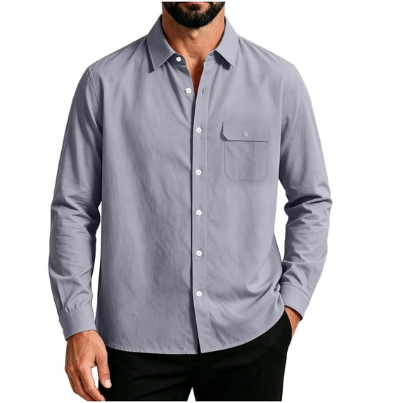 Bosfbaoi Long Sleeve Button Down Shirts for Men Solid Point Collar Single Chest Pocket Casual Woven Shirts