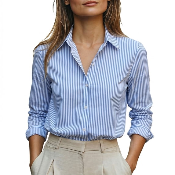 Bosfbaoi Long Sleeve Shirts for Women Vertical Striped Lapel Collar Drop Shoulder Long Sleeve Womens Tops Oversized Button Down Shirts
