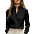 thumbnail image 1 of Bosfbaoi Long Sleeve Womens Tops Stand Split Collar Hidden Button Linen Blend Office Shirts, 1 of 7