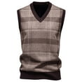 thumbnail image 1 of Bosfbaoi Men Knit Sweater Vest Fall Winter Plaid V Neck Sleeveless Slim Fit Pullover Casual Waistcoat, 1 of 7
