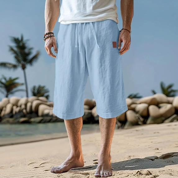 Bosfbaoi Men's Cargo Shorts Casual Twill Elastic 3/4 Capri Pants Below Knee Long Shorts with Pockets