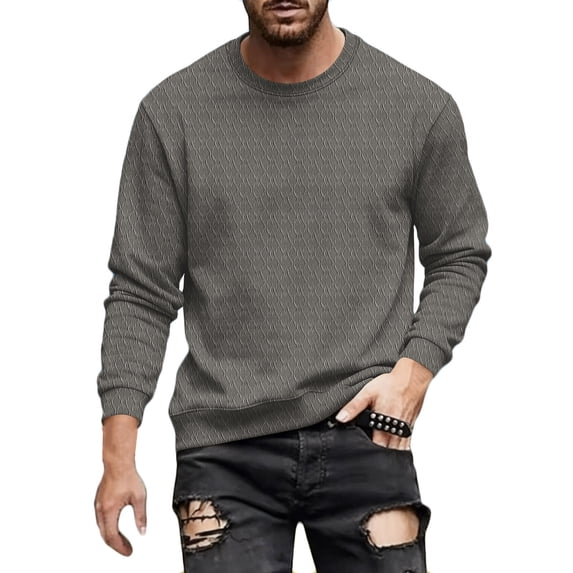 Bosfbaoi Men's Casual Top Regular Fit Solid Jacquard Detail Long-Sleeve Crewneck Hoodie Soft and Breathable Everyday Wear Top