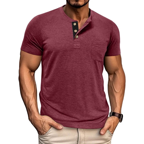 Bosfbaoi Men's Henley Short Sleeve Shirt Cotton Lightweight Tee Shirts Casual Summer Basic Tees with Pocket