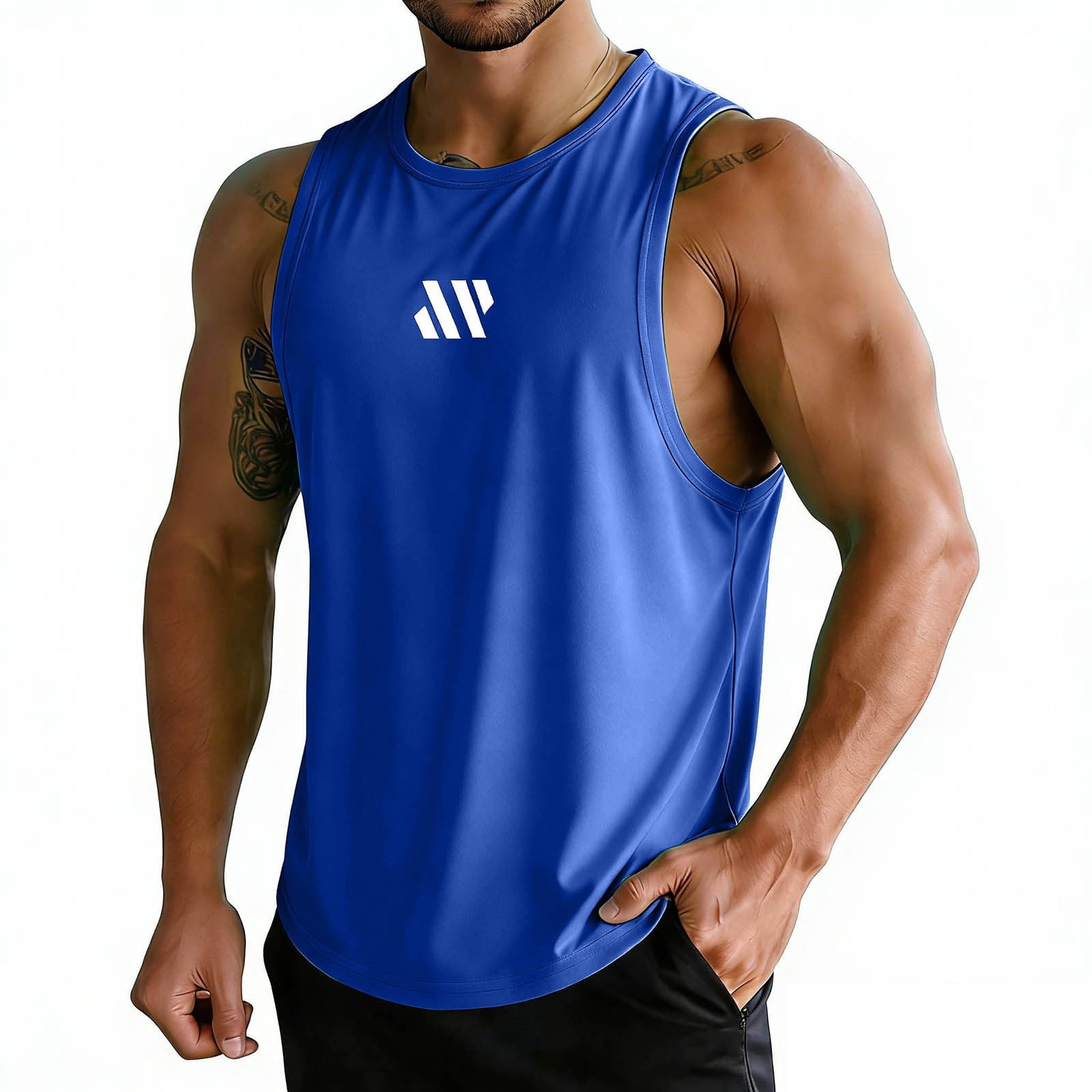 Bosfbaoi Men's Printed Logo Sleeveless Gym Tank Top, Polyester Quick ...