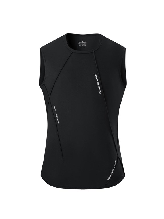Men's Printed Logo Sleeveless Gym Tank Top, Polyester Quick-Dry Stitch Detail Shirt, Breathable Lightweight Active Wear for Men's Running and Fitness Training