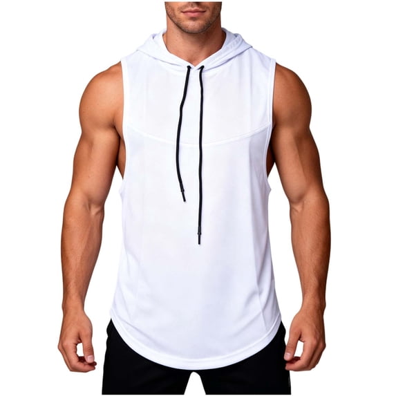 Bosfbaoi Men's Sleeveless Hoodie Loose Lightweight Workout Drawstring Hooded Tank Top Quick-drying Gym Muscle T Shirts
