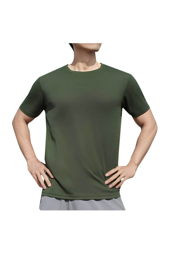 Men's Solid Color Casual Stretchy Sports Short Sleeve Crew Neck T-Shirts - Breathable, Moisture Wicking, Mens Athletic Apparel, Ideal for Gym, Casual Outings, and Active Wear