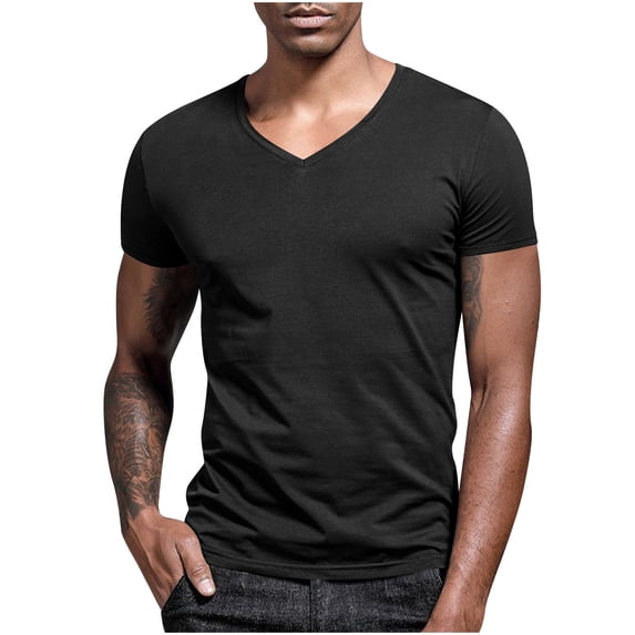 Bosfbaoi Men's V-Neck Short Sleeve T-Shirts - Solid Color Moisture Wicking Slim Fit Casual Summer Tops for Gym, Beach, and Everyday Wear