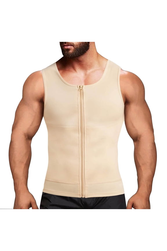 Men's Zip Up Compression Tank Top, Neoprene Slim Fit Waist Trainer Vest, Body Shaper Sleeveless Shirt for Men's Fitness and Daily Shapewear