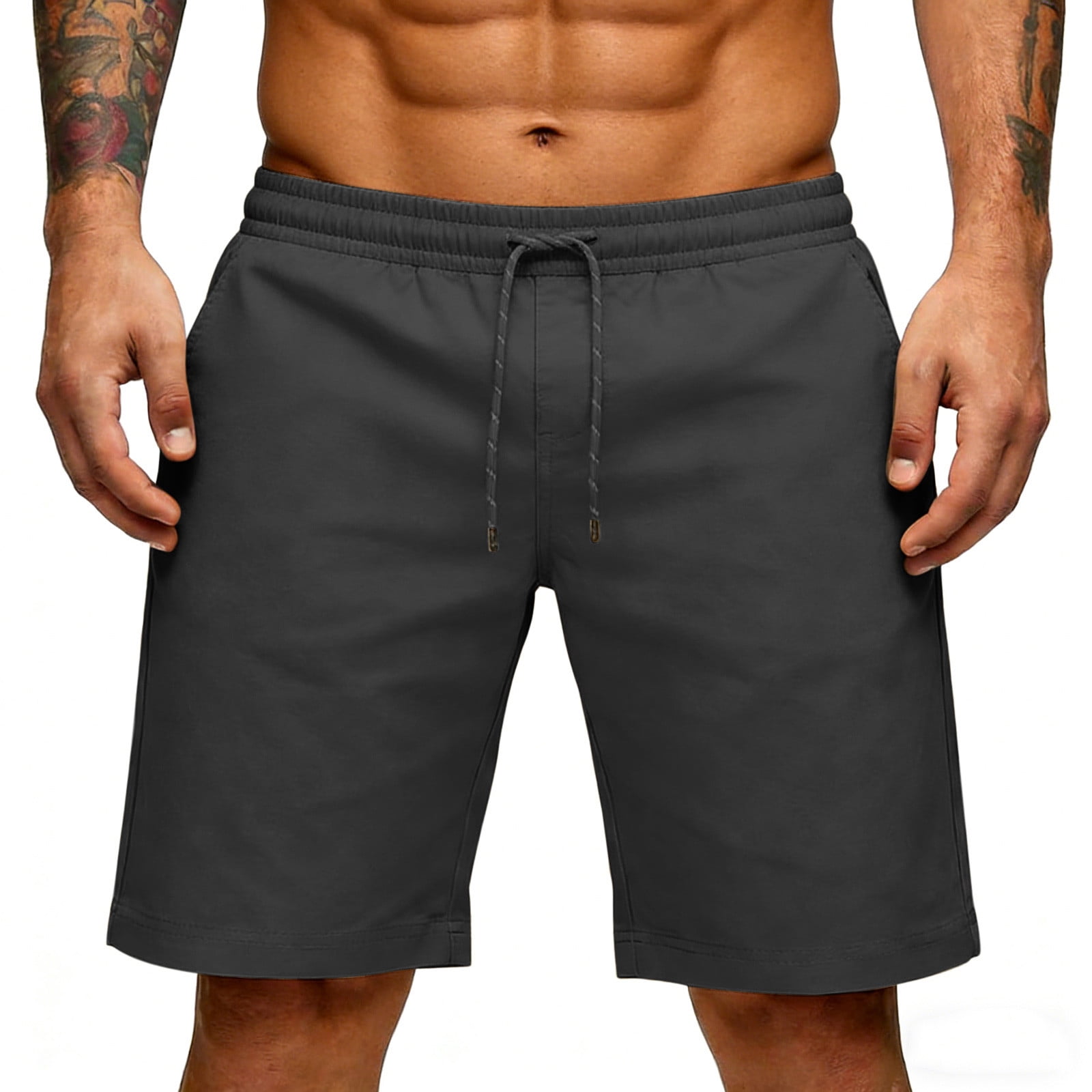 Bosfbaoi Mens Athletic Shorts Elastic Waist Drawstring Quick Dry Fabric ...