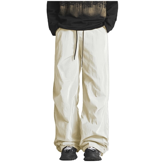 Bosfbaoi Mens Cargo Pants Elastic Waist Drawstring Stretch Loose Work Pants Solid Casual Outdoor Pants with Multi Pockets