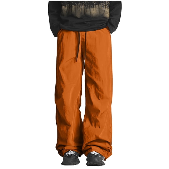 Bosfbaoi Mens Cargo Pants Elastic Waist Drawstring Stretch Loose Work Pants Solid Casual Outdoor Pants with Multi Pockets