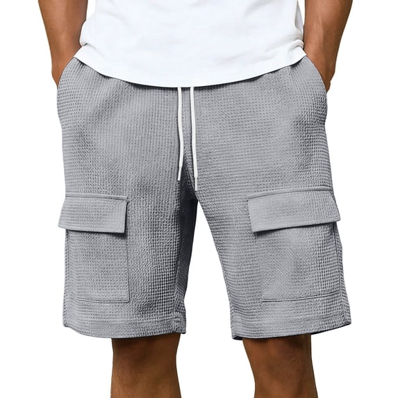 Bosfbaoi Mens Cargo Shorts Elastic Waist Drawstring Waffle Knit Textured Fabric Multi Pocket Casual Shorts for Streetwear Daily
