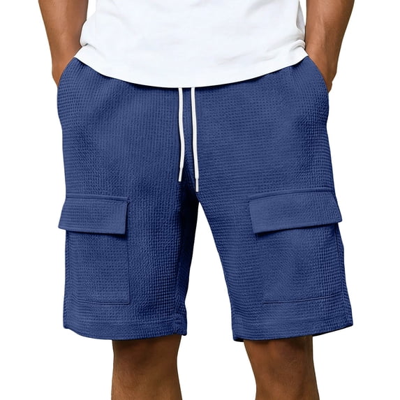 Bosfbaoi Mens Cargo Shorts Elastic Waist Drawstring Waffle Knit Textured Fabric Multi Pocket Casual Shorts for Streetwear Daily