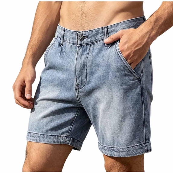 Bosfbaoi Mens Denim Shorts Button Zipper Fly Washed Black Denim Casual Shorts with Rolled Hem for Streetwear Daily